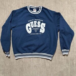 Vintage 90s GUESS Originals Baker Logo Sweatshirt Men's Medium Navy Blue Crew